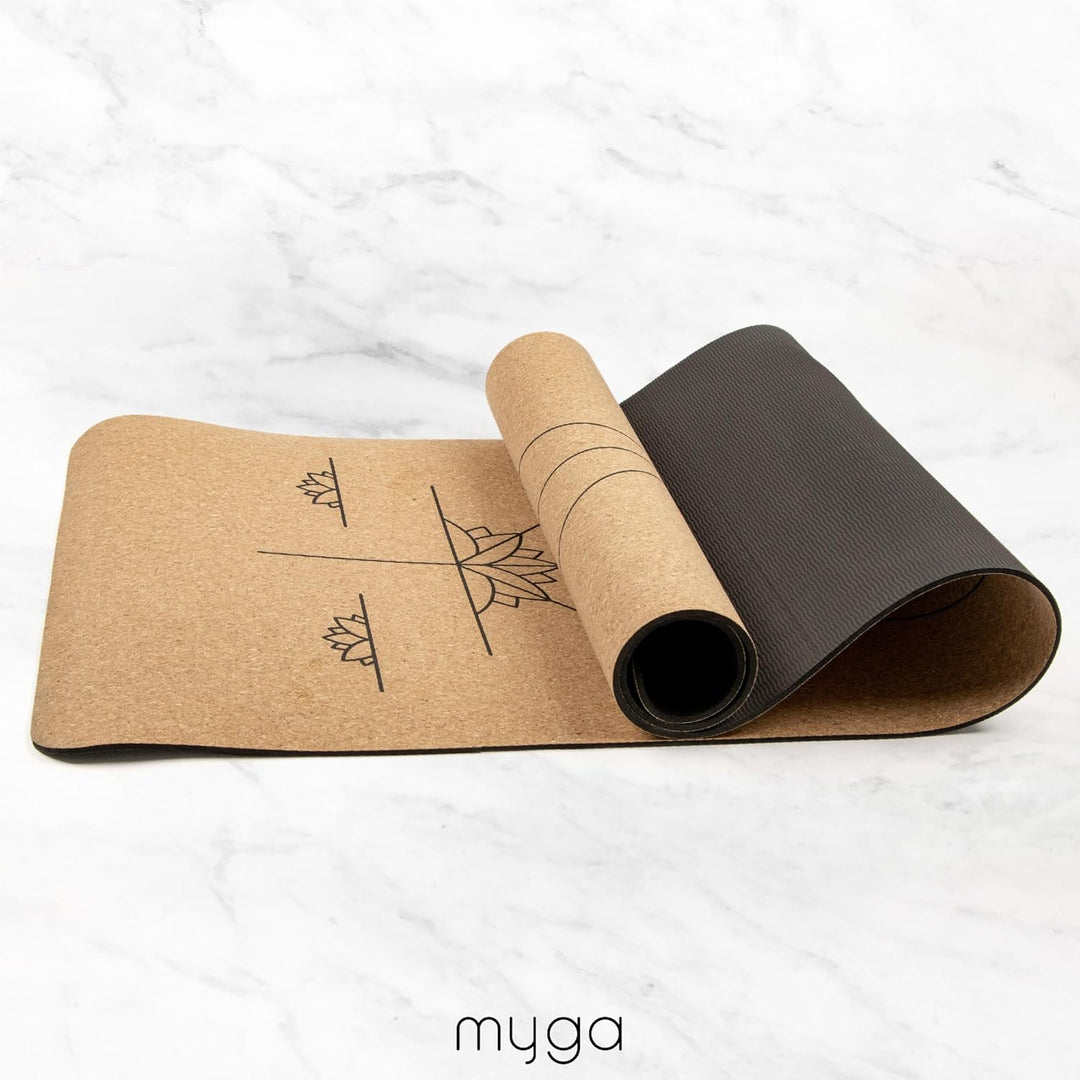 Myga XL Kork Yogamatte | 200 cm x 70 cm | Rutschfest, Wäremeregulierend & Leicht zu Tragen – 6 mm Di