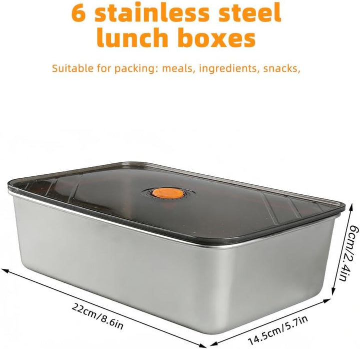 6er Set Stapelbare Edelstahl-Box 21.8 * 14.5 * 6 cm Edelstahl Brotdose Luftdicht Lebensmittelbehälte