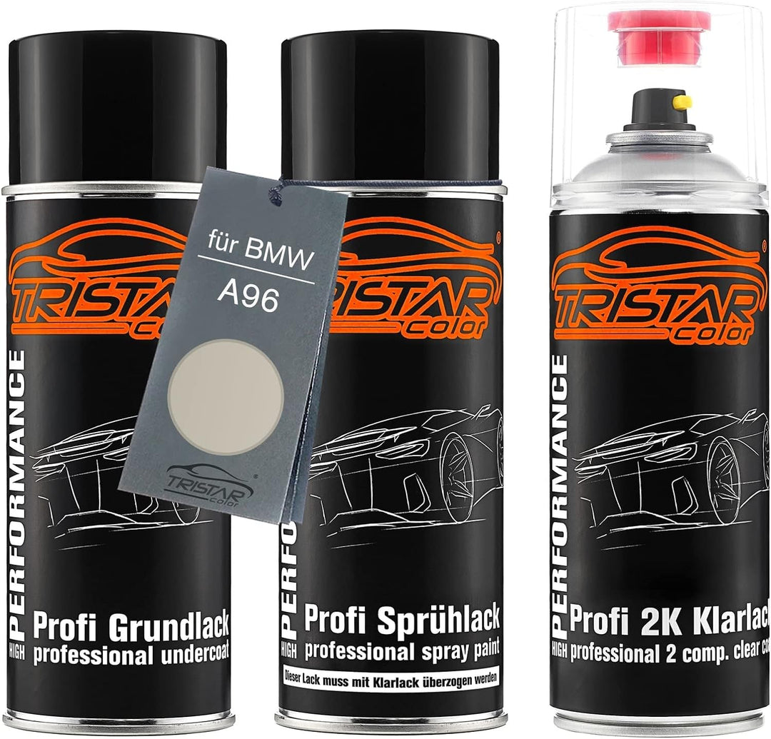 TRISTARcolor Autolack 2K Spraydosen Set für BMW A96 Mineralweiss Perl Grundlack Basislack 2 Komponen