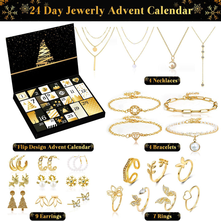 Adventskalender Schmuck 2025, Schmuckkalender Weinachtskalender Weihnachts-Countdown 24 Mode Weihnac