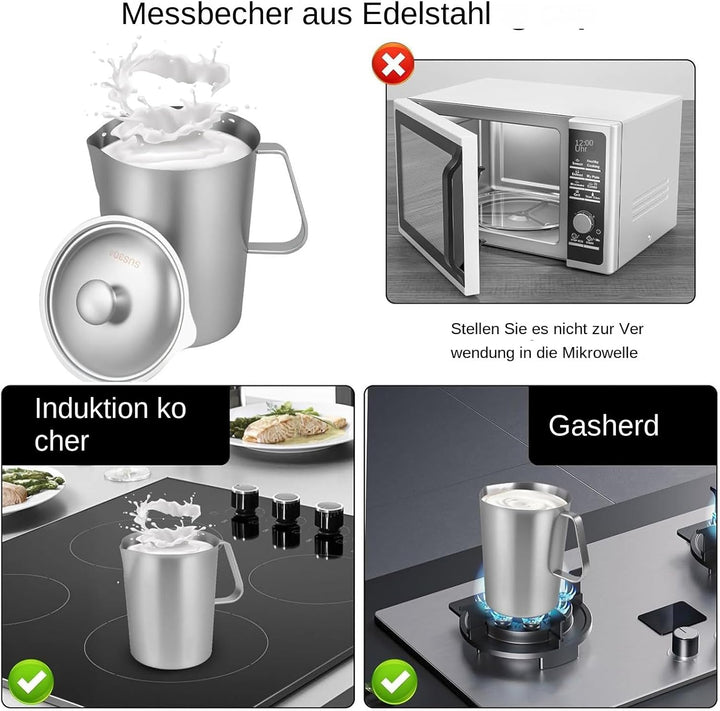 Milchschäumer Kännchen, Kaffee Milchschäumer Behälter, 2L Edelstahl Messbecher Für Schaumgetränke La