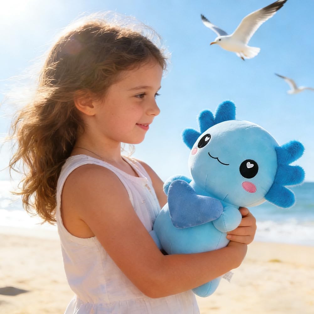 Axolotl Plüschtier Kuscheltier Stofftier, 30cm Kawaii Axolotl Plüsch mit Herz, Salamander Plüschtier