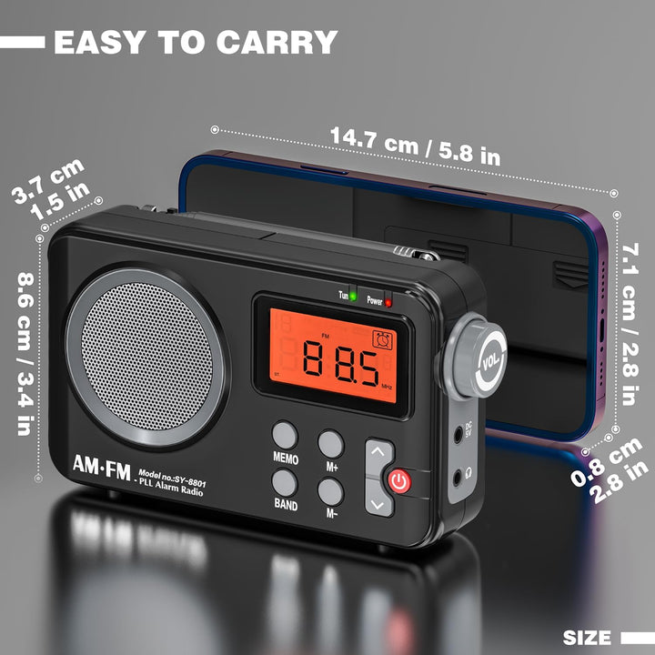 Tendak Radio Batteriebetrieben FM UKW AM, Radio Klein mit Grosses Display/Timing-Funktion/Wecker, Tr