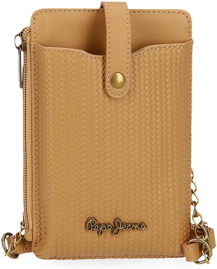 Pepe Jeans Lena Umhängetasche Handyhalter Braun 9,5x16,5 cm Kunstleder Braun mobile Umhängetasche, B