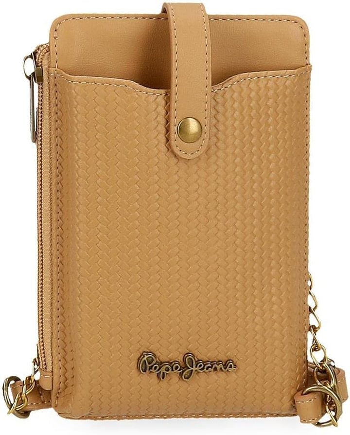 Pepe Jeans Lena Umhängetasche Handyhalter Braun 9,5x16,5 cm Kunstleder Braun mobile Umhängetasche, B