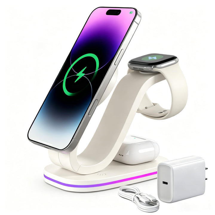 3-in-1 Ladestation für Apple kompatibel mit Magsafe | iPhone 17 16 15 14 13 12, AirPods, iWatch Seri