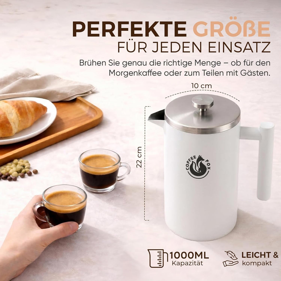 French Press Kaffeekanne aus doppelwandigem Edelstahl Schwarze Pressfilterkanne Französische Kaffeep