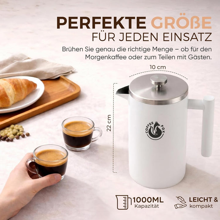 French Press Kaffeekanne aus doppelwandigem Edelstahl Schwarze Pressfilterkanne Französische Kaffeep