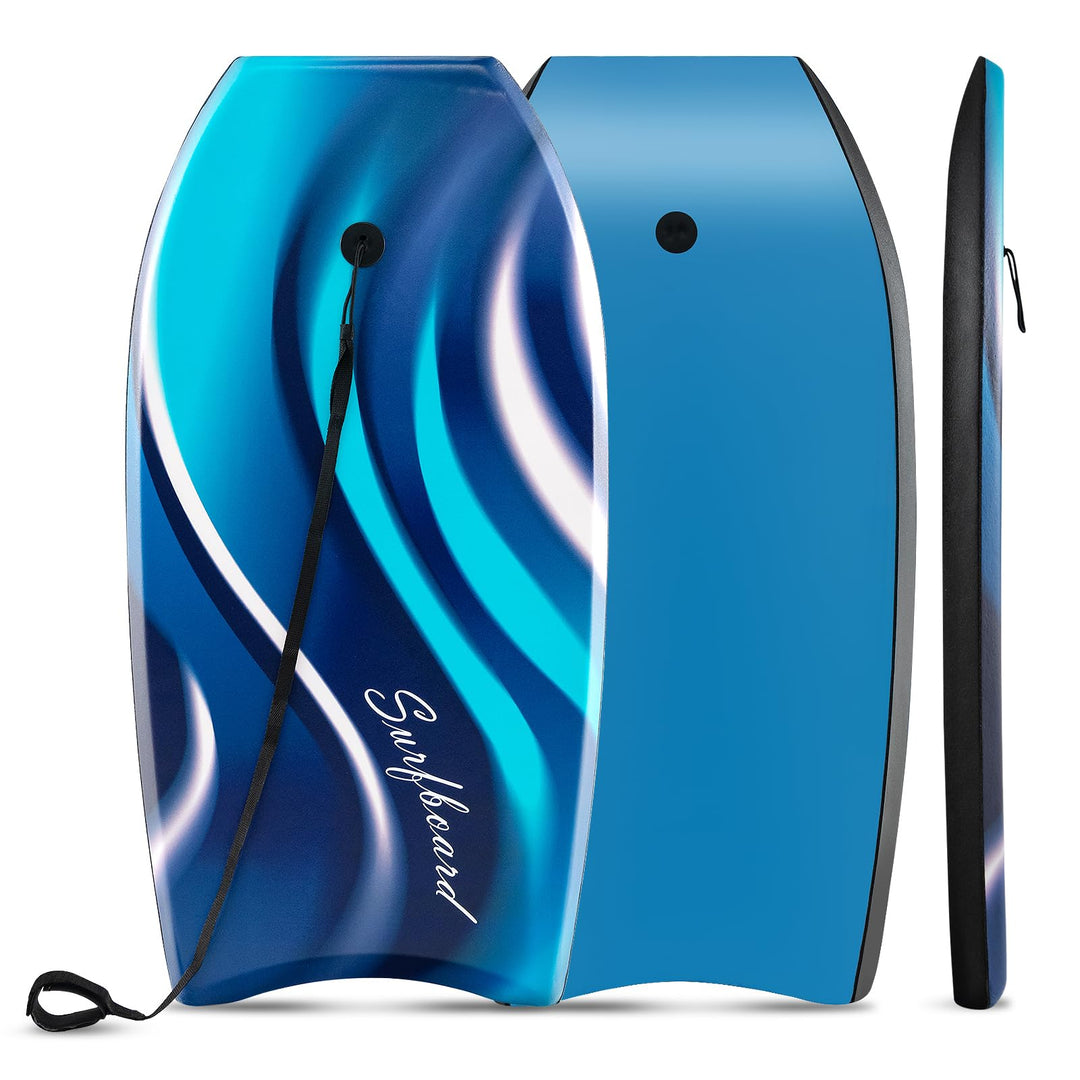 GYMAX Leichtes Bodyboard, Surfbrett mit EPS-Kern, XPE-Deck, HDPE-Unterseite, Halbmond-Heck & Handgel