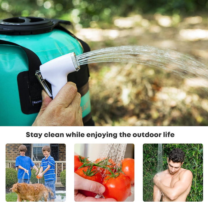 WILD HEART Campingdusche 22L Tragbare Dusche für Camping mit Druckfusspumpe und Duschbeutel-Rucksack