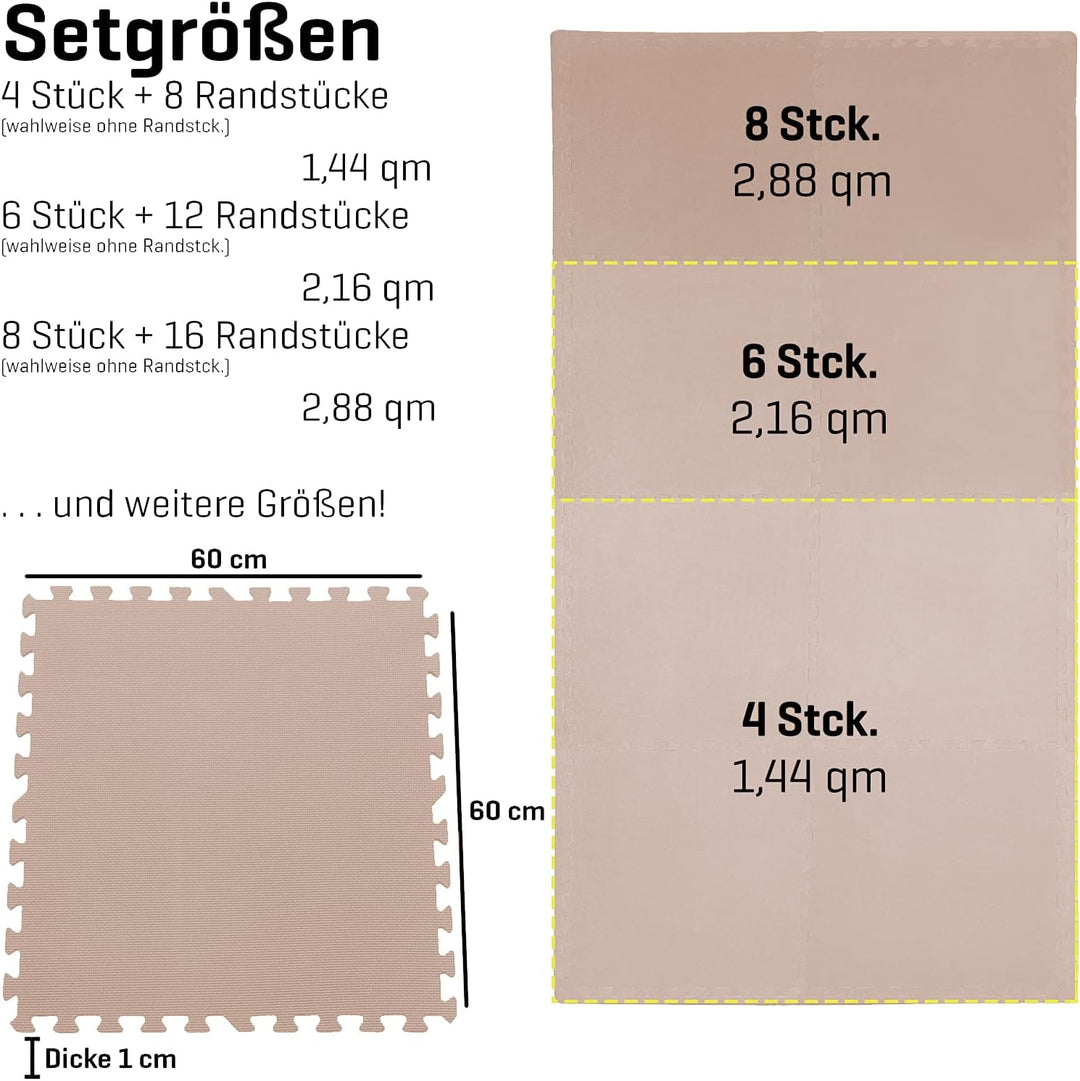 Sporttrend 24® 24 Schutzmatten + 48 Randstücke Set Farbwahl 60x60x1cm | 8,64qm | Bodenschutzmatte Sp