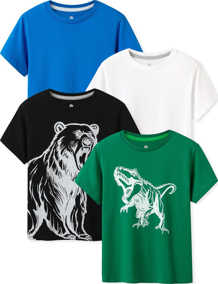 LAPASA Kinder T Shirt 100% Baumwolle 4er Pack Unisex 3-13 Jahre/ 95-165 Jungen Mädchen K01 3-4 Jahre