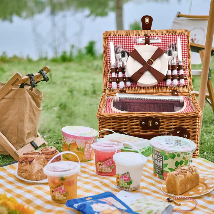 EIRONA Willow Hamper Picknickkorb für 4 Personen mit isoliertem Kühlfach und wasserdichter Decke, Be
