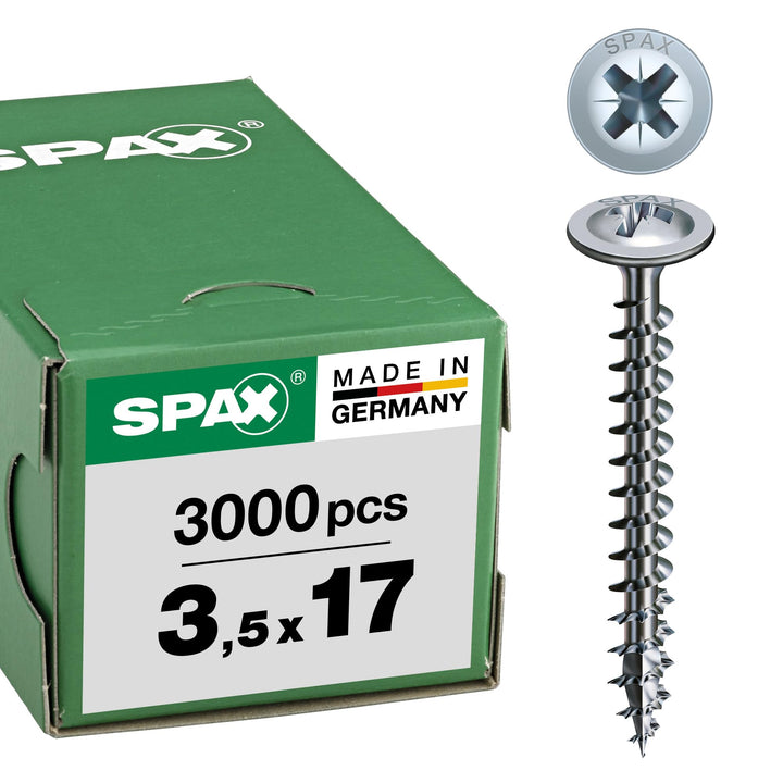 SPAX Rückwandschraube, 3,5 x 17 mm, 3000 Stück, Kreuzschlitz Z2, Rückwandkopf, Vollgewinde, 4CUT, WI