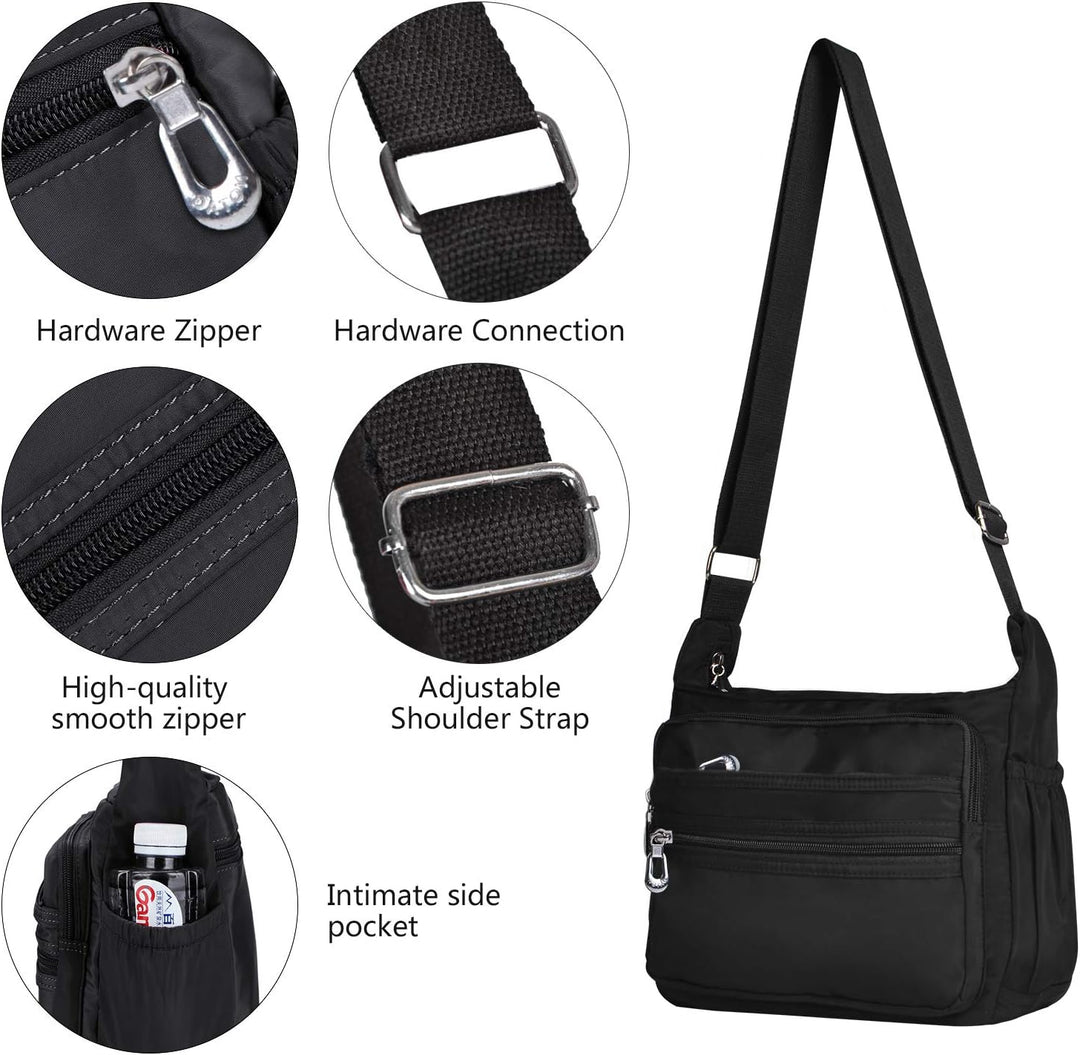 NOTAG Umhängetasche Damen, Wasserdicht Nylon Schultertasche Mehrfachtasche Handtasche mit RFID Geldb