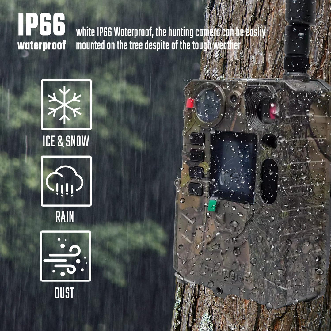 Wildkamera 4G 37MP 4K WLAN mit LCD-Display, Tarnmuster-Gehäuse, Nachtsicht-LED, Drahtlose Übertragun