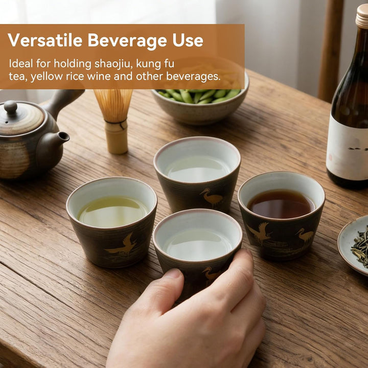 4 Stück Keramikbecher, Keramik-Teetassenset Retro-Tee-Becher in Der Chinesischen/Japanischen Kung-Fu