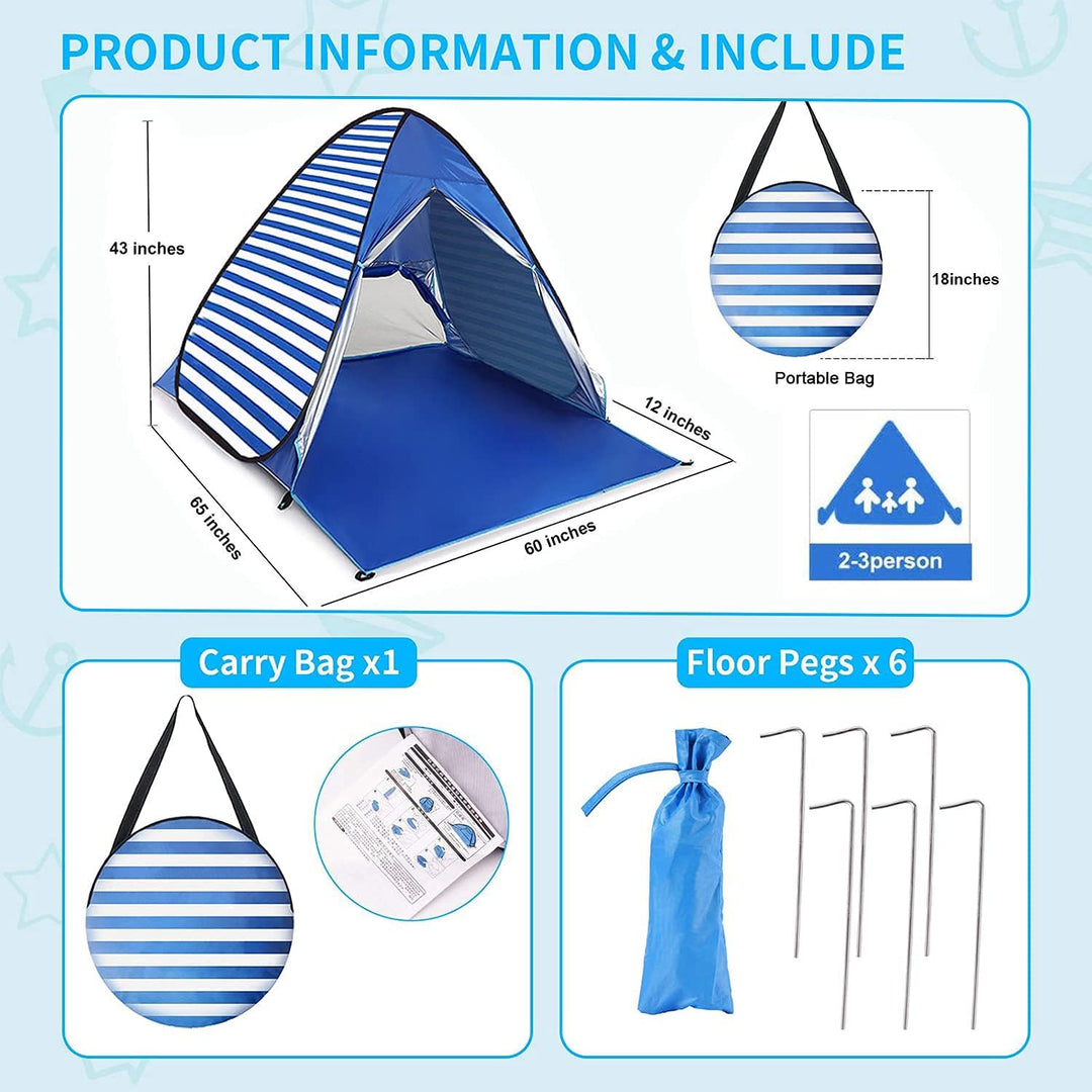 Strandmuschel Pop Up Strandzelt, Extra Light Pop Up Zelt für 2-3 Personen 50+ UV Schutz Tragbar Stra