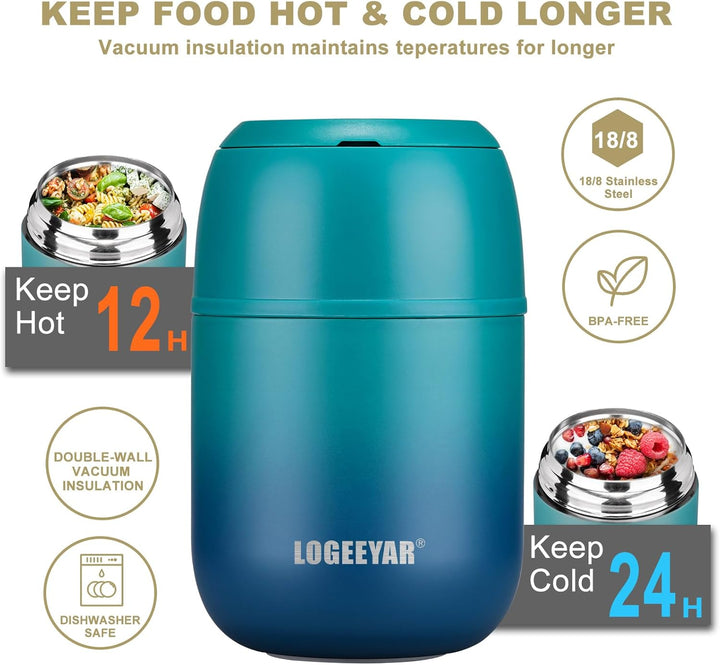 Itslife Thermobehälter für Essen 500ml Thermobehälter Edelstahl Warmhaltebehälter mit faltbaren Löff