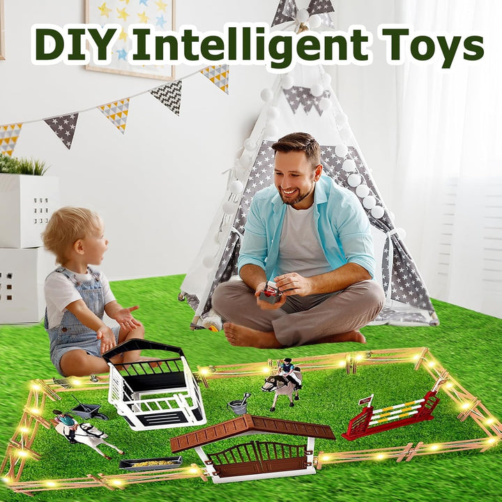 Pferdestall Spielzeug Pferde,Pferdekoppel Pferdestall,Spielzeug Set mit LED Licht,Horse Spielset Pfe