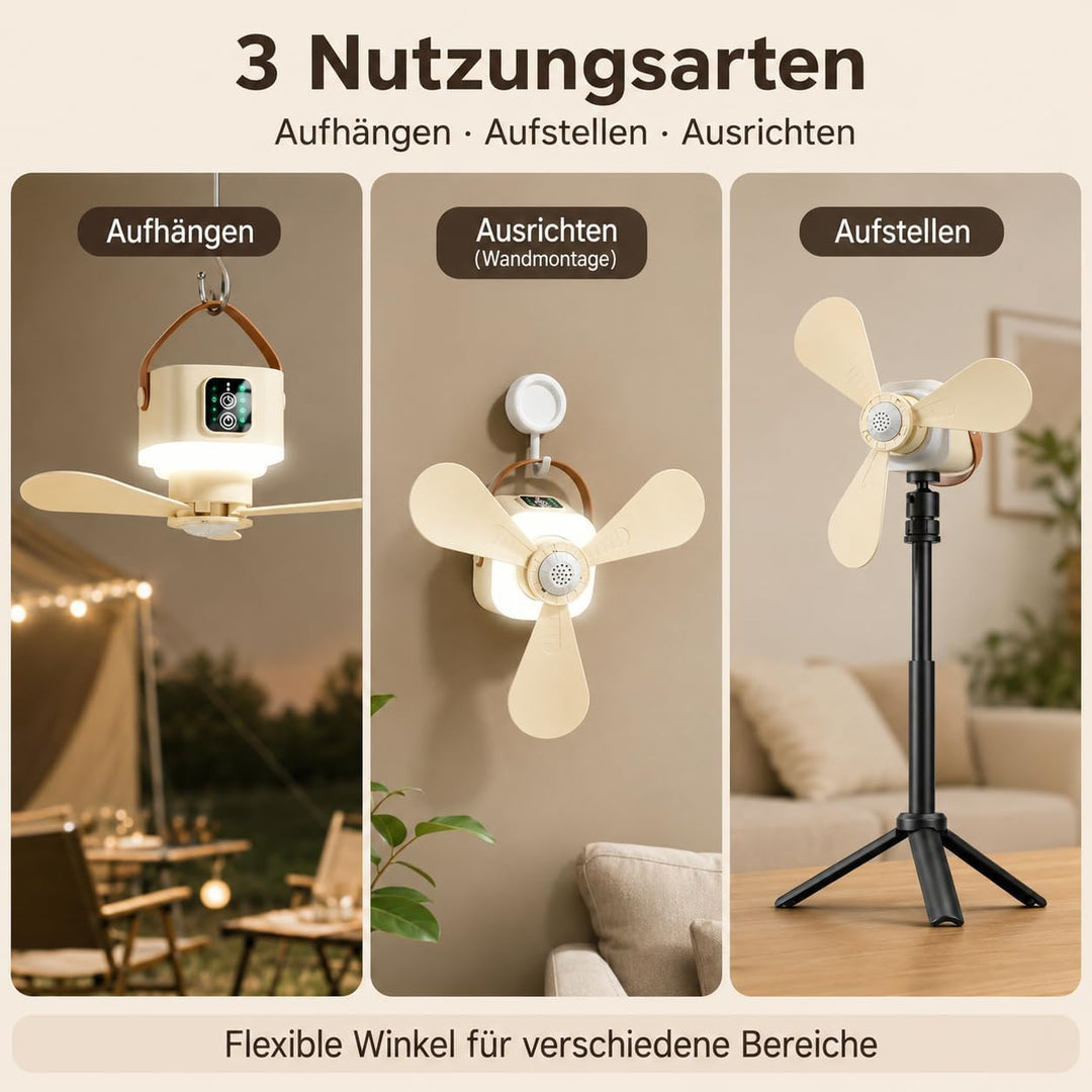 Camping Ventilator Akku 7200mAh, Mini Ventilator LED Licht Fernbedienung | 7200mAh 20 Std. Laufzeit,