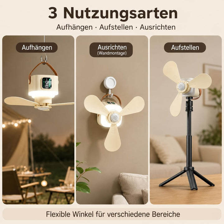 Camping Ventilator Akku 7200mAh, Mini Ventilator LED Licht Fernbedienung | 7200mAh 20 Std. Laufzeit,