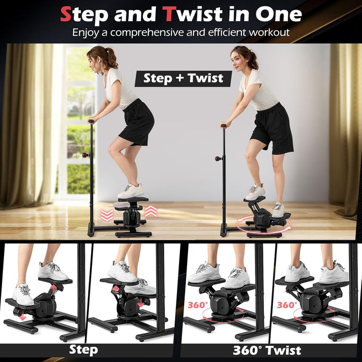 FANTASK Mini Stepper mit Griff, Fitness Stepper höhenverstellbar mit LCD Display & Widerstandseinste