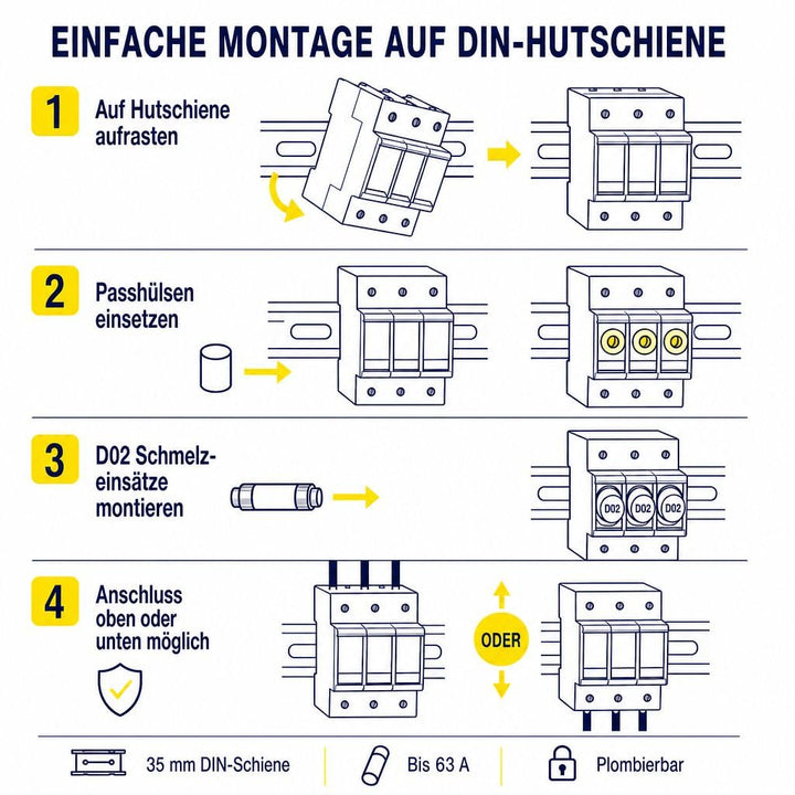 grenda-hammer® | Neozed Lasttrennschalter Set D02-3-polig Set mit Sicherungen und Passhülsen (Lasttr