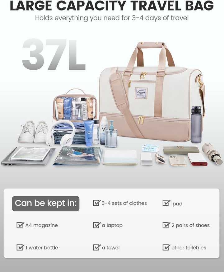 LOVEVOOK Reisetasche Damen, 37L Weekender Travel Bag Kliniktasche Geburt mit Kulturtasche, Schuhfach