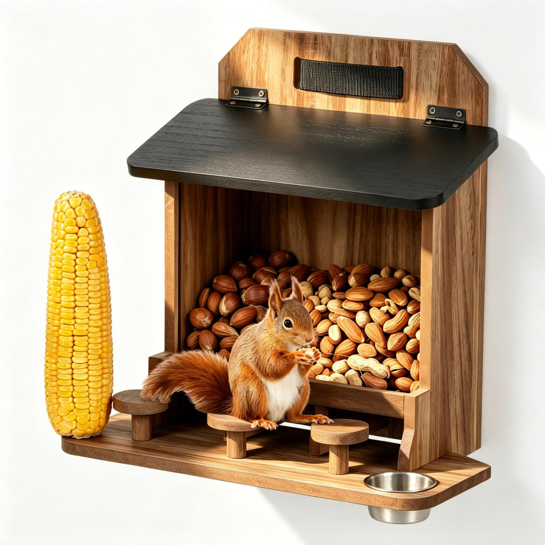 Eichhörnchen Futterhaus Wetterfest, Eichhörnchenhaus Holz für Aussenbereich, Futterstation mit Pickn