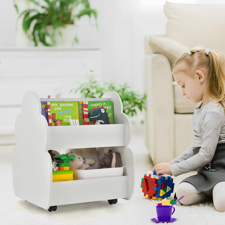 HOMASIS Kinder Bücherregal Spielzeugregal mit 2 Fächern, Holz Kinderregal Standregal mit 4 Rädern, n