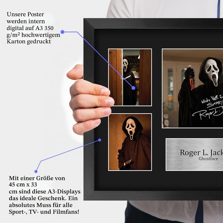 HWC Trading FR A3 Roger L Jackson Scream Ghostface Geschenke Geducktes Signiertes Autogramm Fotodisp
