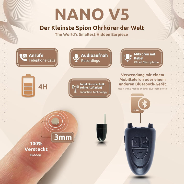 PingaOculto Spion Kopfhörer Bluetooth Prüfung Mini Nano Unsichtbare Kopfhörer für Handy Mikrofon mit