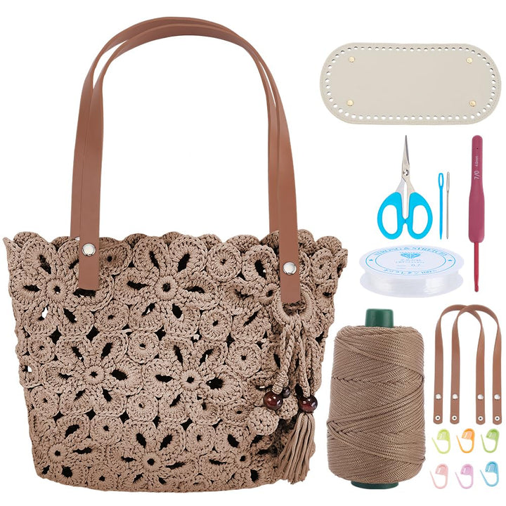ORIGACH Ausgehöhlte Blumen Häkelset Für Anfänger, DIY Handtasche Starter Häkelset Für Erwachsene Mit