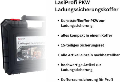 Lasiprofi PKW Ladungssicherungskoffer Set 15-teilig Spanngurt mit Ratsche, Ladungssicherung, Abdeckn