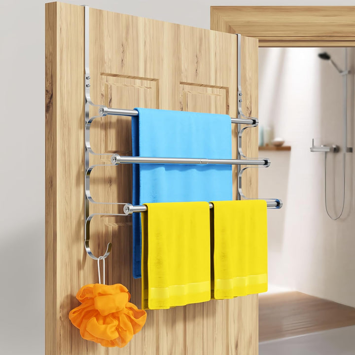 Teleskop Tür-Handtuchstange Bad 35-60cm | Türgarderobe zum Einhängen Badezimmer, 3-stufiger Handtuch