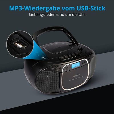 MEDION E66476 Stereo Sound System (Boombox, CD-Player, MP3, Kassette, tragbarer Kassettenspieler für