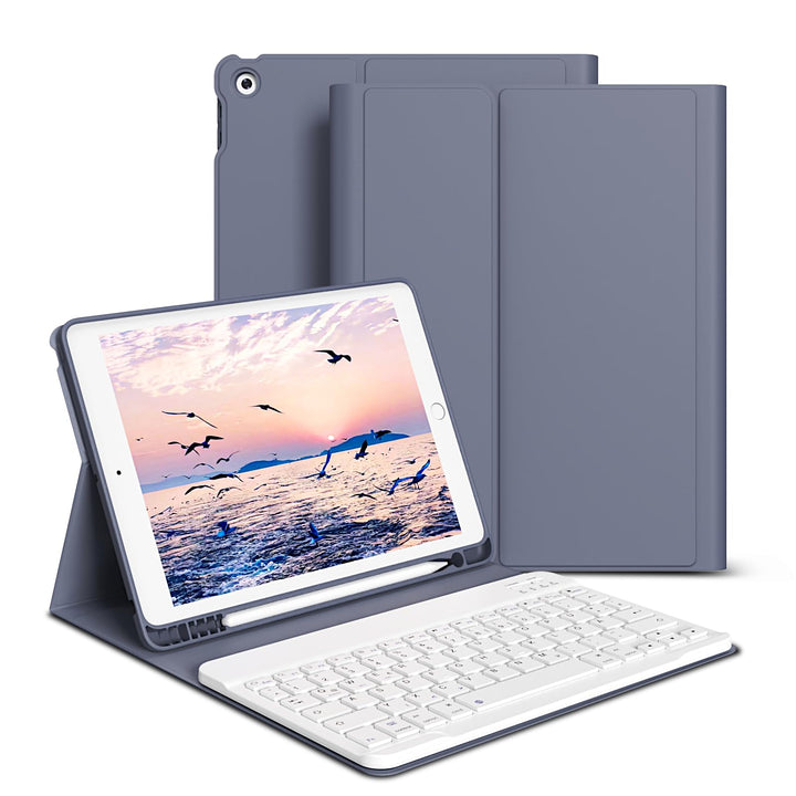 hülle mit Tastatur für iPad 9/8/7 Generation (2021/2020/2019) 10,2 Zoll, weiche TPU-Rückseite mit St