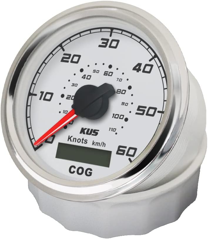 KUS GPS Tacho Kilometerzähler Gauge 60 Knoten für Boot Yacht 85mm 12V/24V (weiss), weiss