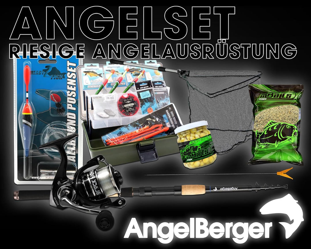 Riesiges Angelset Angelausrüstung Rute Gerätekoffer Kescher Angelkomplettset