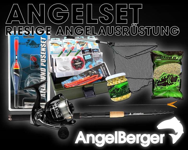 Riesiges Angelset Angelausrüstung Rute Gerätekoffer Kescher Angelkomplettset