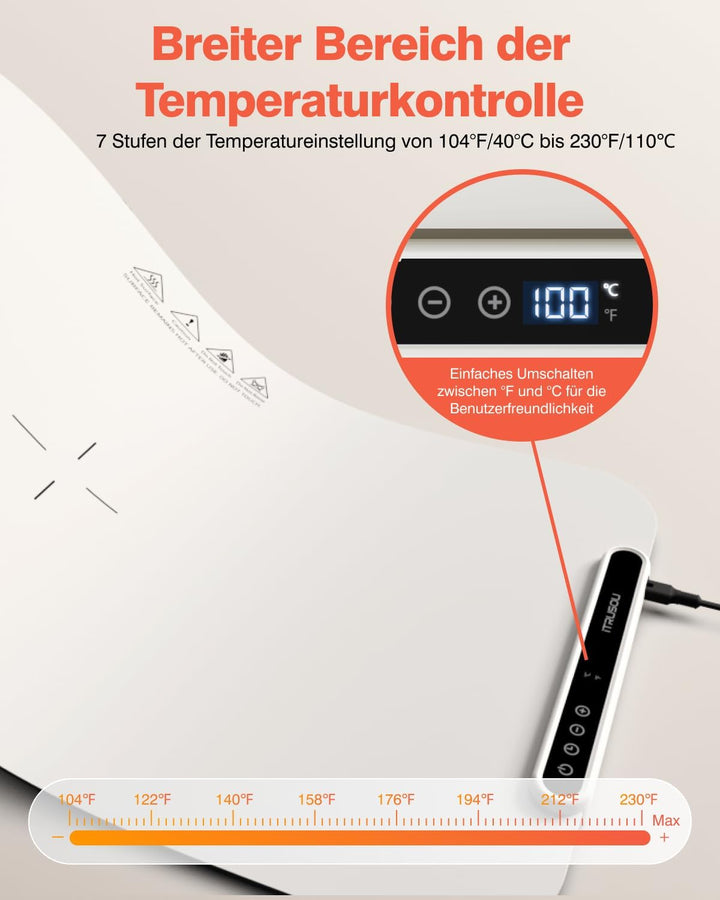 Warmhalteplatte für Speisen, Speisenwärmer Ganzflächige Erwärmung einstellbare Temperaturkontrolle,
