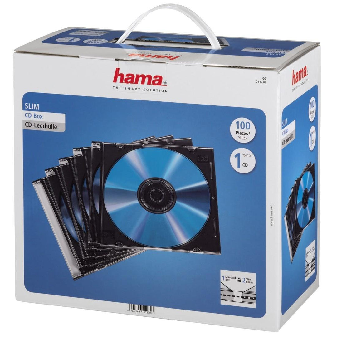 Hama CD-Leerhüllen Schutzhülle (100er Pack, Slim Line, Höhe: 5mm) CD-Hüllen Transparent-Schwarz 100