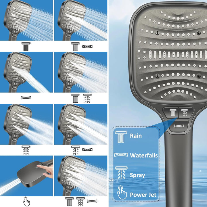 Duschkopf Gross Hochdruck – XXL Regenduschkopf mit 8 Strahlarten, Wassersparende Handbrause für Luxu