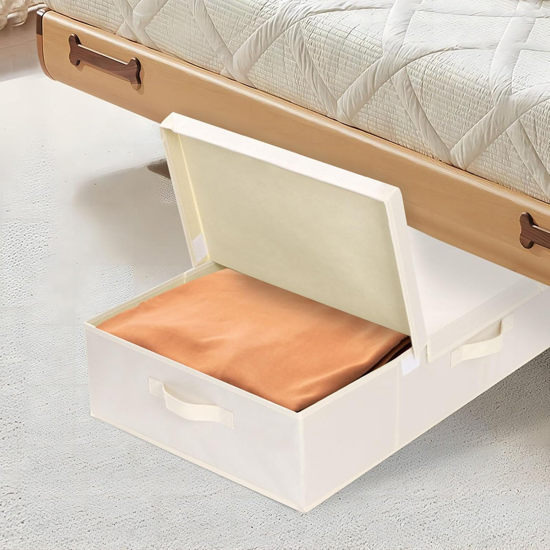 3 Stück Unterbettkommode, Unterbett Aufbewahrungsbox mit Deckel, Faltbare Aufbewahrungstasche, Stoff