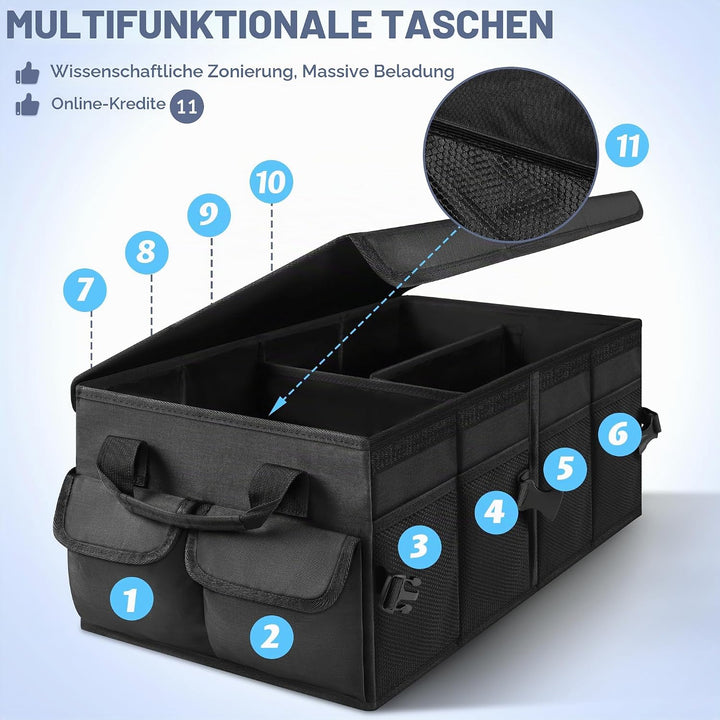 Kofferraum Organizer, faltbare Kofferraumtasche mit Deckel, Auto Kofferraum Organizer mit herausnehm