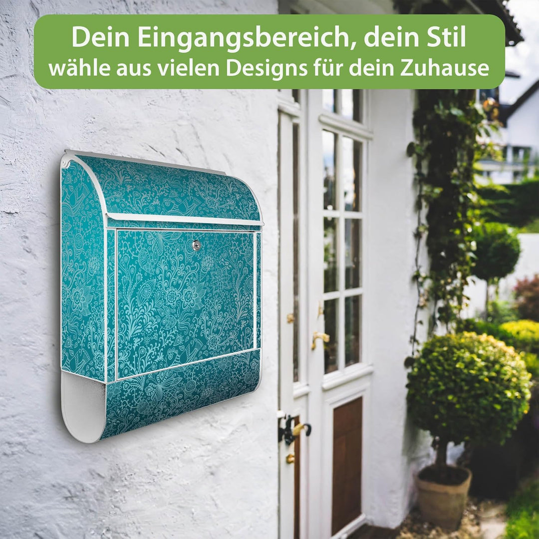 banjado Design Briefkasten 38,5x46,5x13cm & 2 Schlüssel - Briefkasten Stahl Weiss mit Zeitungsfach p