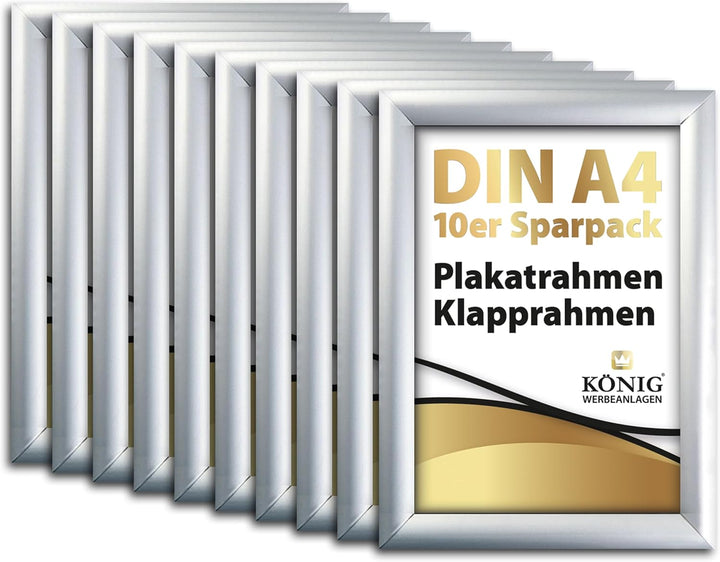 10 Plakatrahmen DIN A4 | 25mm Aluminium Profil, Silber | inkl. entspiegelter Schutzscheibe | Alu Kla