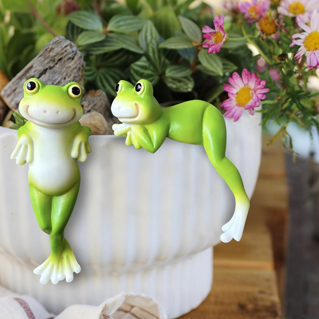 DZAY 2 Stück Blumentopf Hänger Frösche Deko Figuren Frosch Deko Frösche Tiere Harz Statue Gartendeko