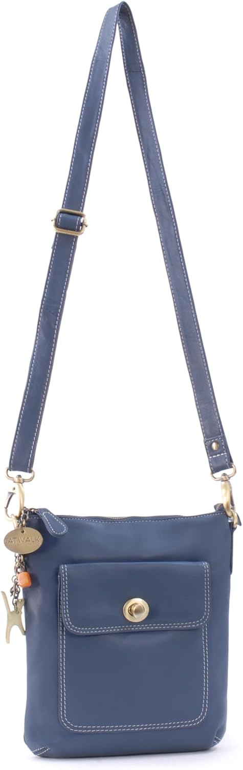 Catwalk Collection Handbags - Leder - Umhängetasche/Schultertasche - LAURA Blau, Blau